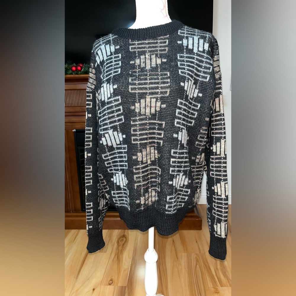 MIA Black and Cream Geometric Crewneck Sweater